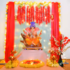 Pink Flowers & Fairy Lights Backdrop for Ganesh Chaturthi Puja Decoration