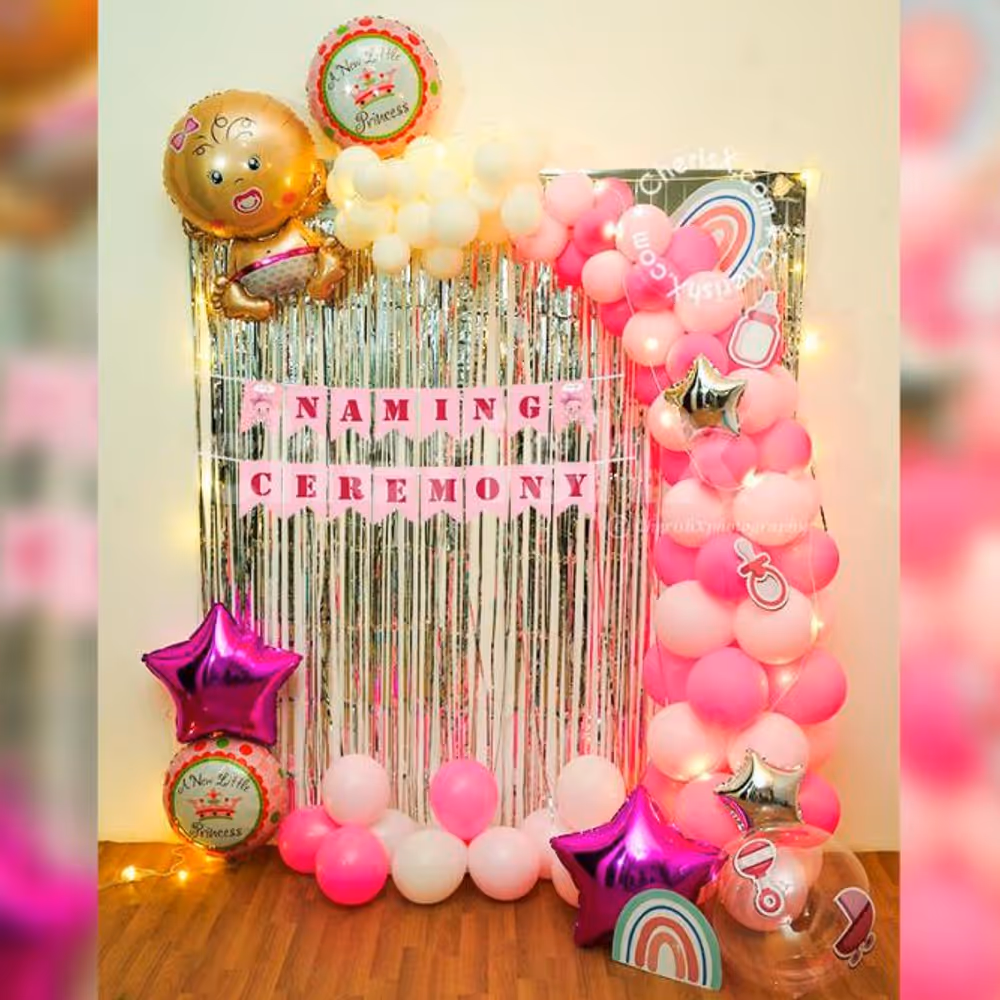 Book this Pink Themed Naming Ceremony or Annaprashan Decoration by CherishX in Delhi NCR!