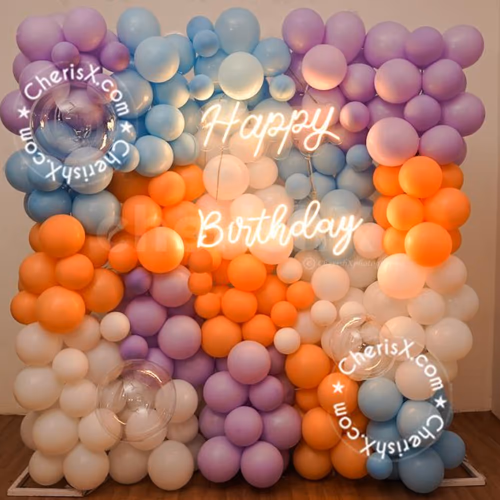 Add a new element of pastel and blue pastel balloons to tour birthday décor