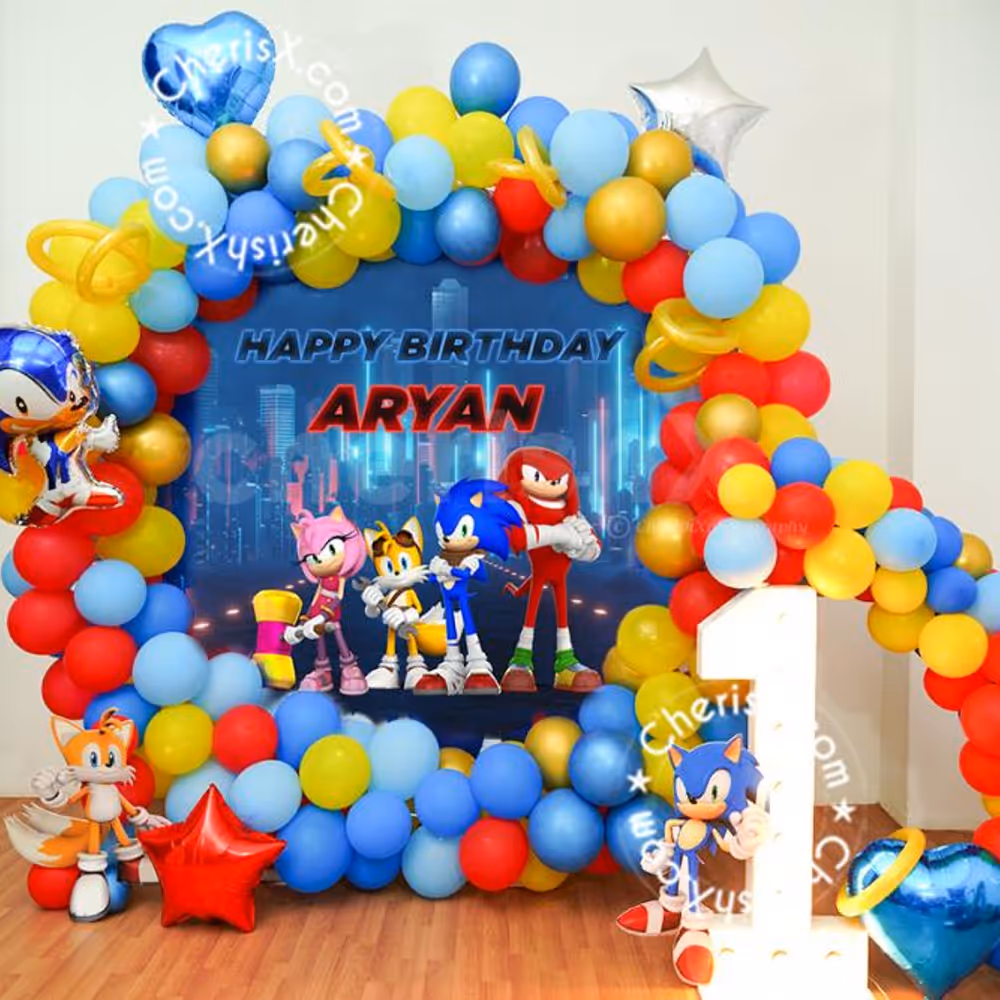 Surprise your child with the fun and wonderful Sonic birthday theme décor
