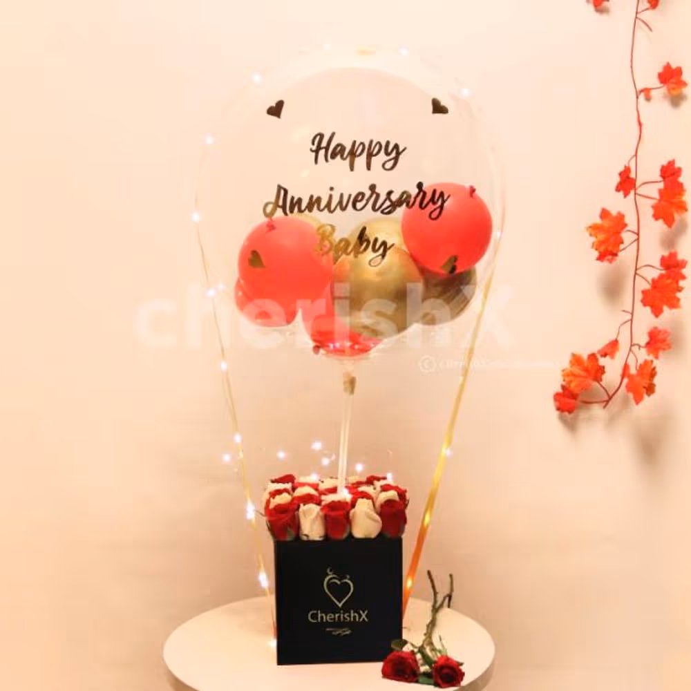 Send lovely wishes to your close ones with CherishX's Red & Gold Balloon Bucket!