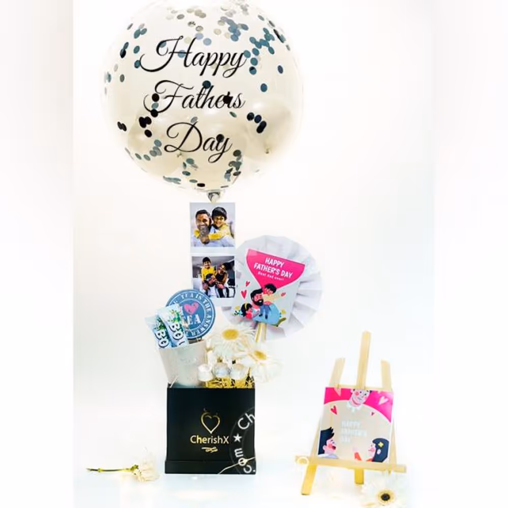 Wish your Dad a Happy Father's Day with this Classy White Themed Balloon Bucket!