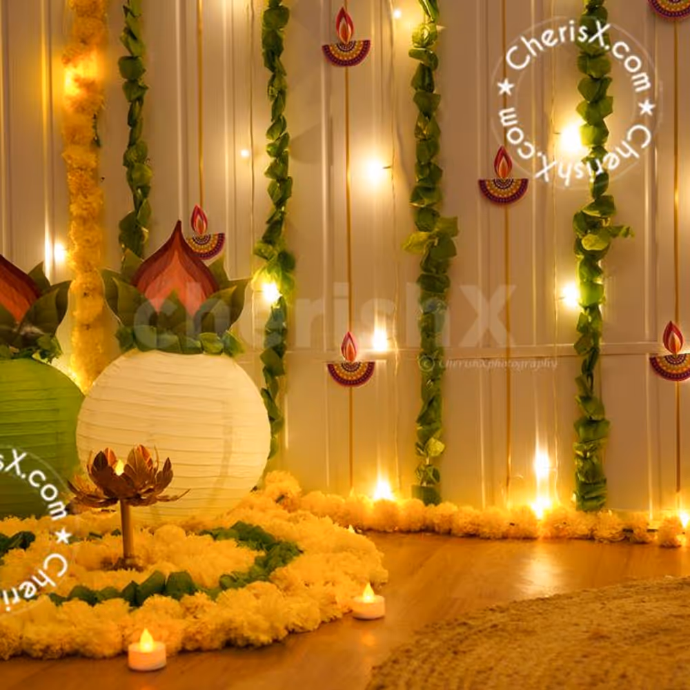 Flower garlands can complete the blank wall space