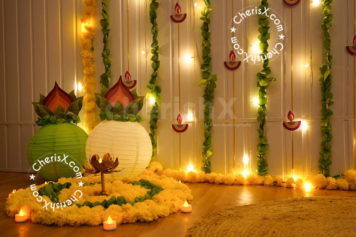 Flower garlands can complete the blank wall space