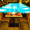 The beautiful surroundings guarded by the blue waters of the pool make this diner even more romantic