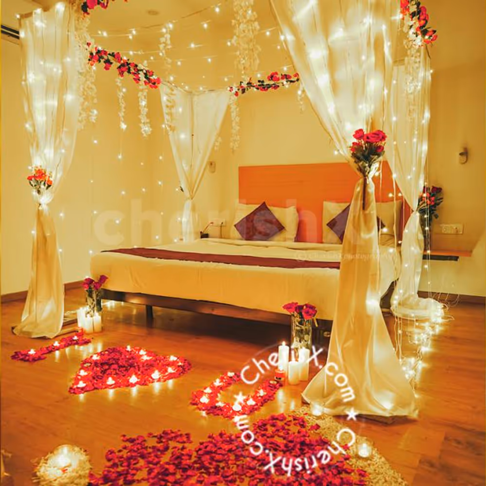 What could be more romantic than celebrating the first night amidst beautifully decorated flowers?