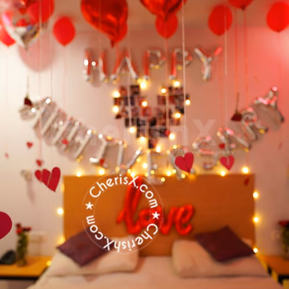 The red heart-shaped balloons are a representation of your love