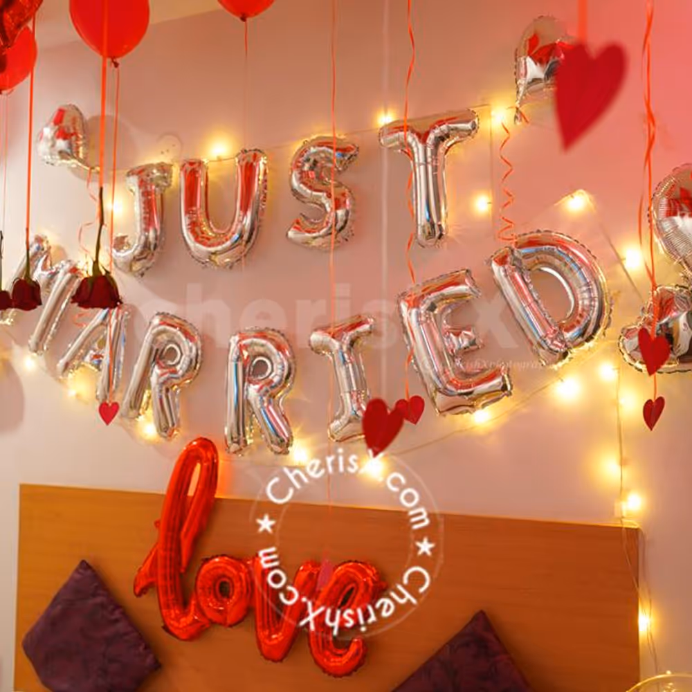 The red roses and balloons compliment your feelings and love