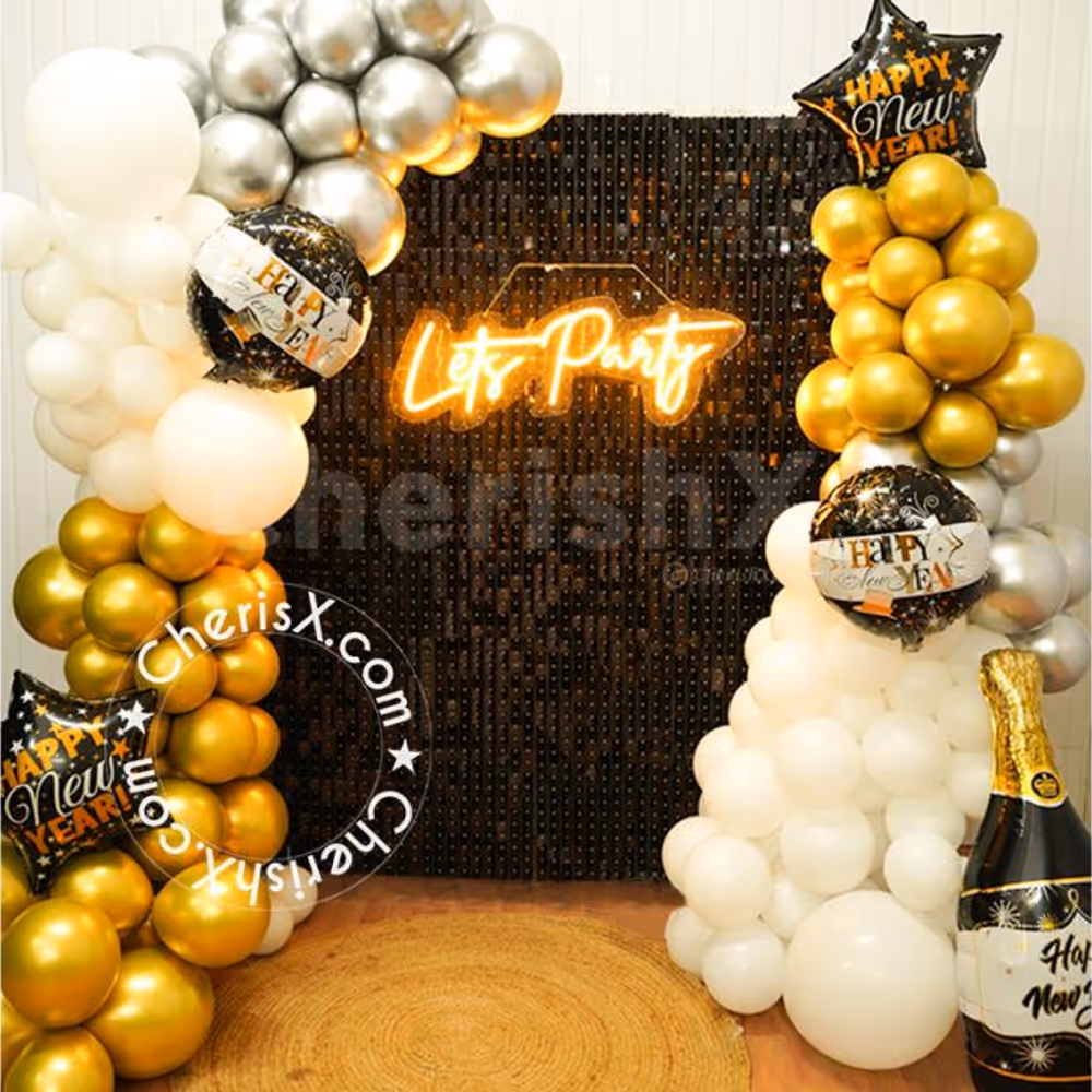 The black sequin backdrop will add brightness to your new year's night