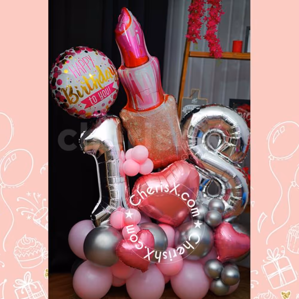 Make it extra festive with a balloon bouquet in pink and silver.