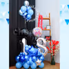 The blue and silver helium balloons on the bouquet are an outstanding addition