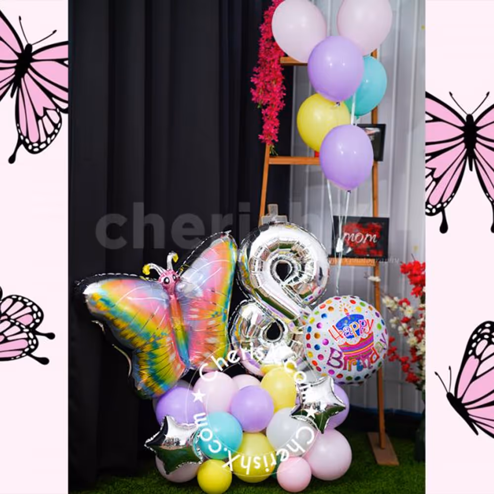 The brightly coloured balloons make the bouquet an eye-catching display