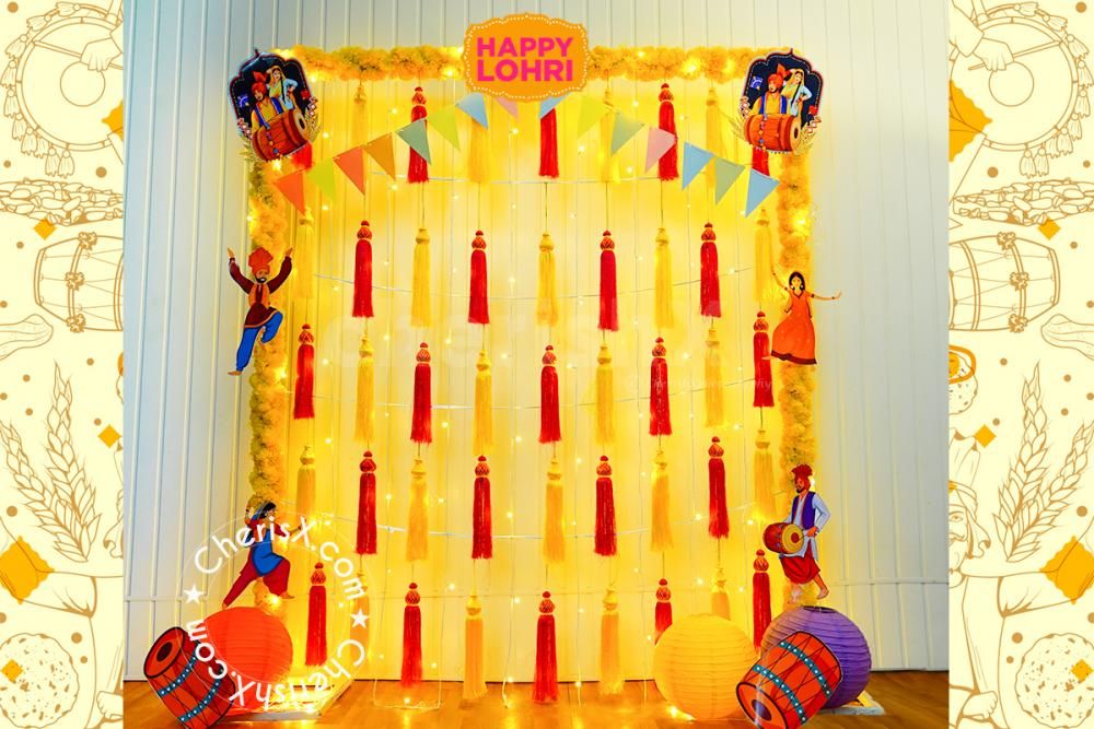 The Lohri theme paper cutouts make it bright and festive