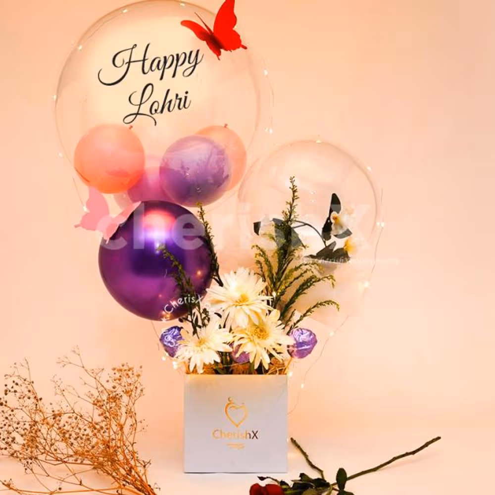 The colourful balloons represent the spirit of Happy Lohri