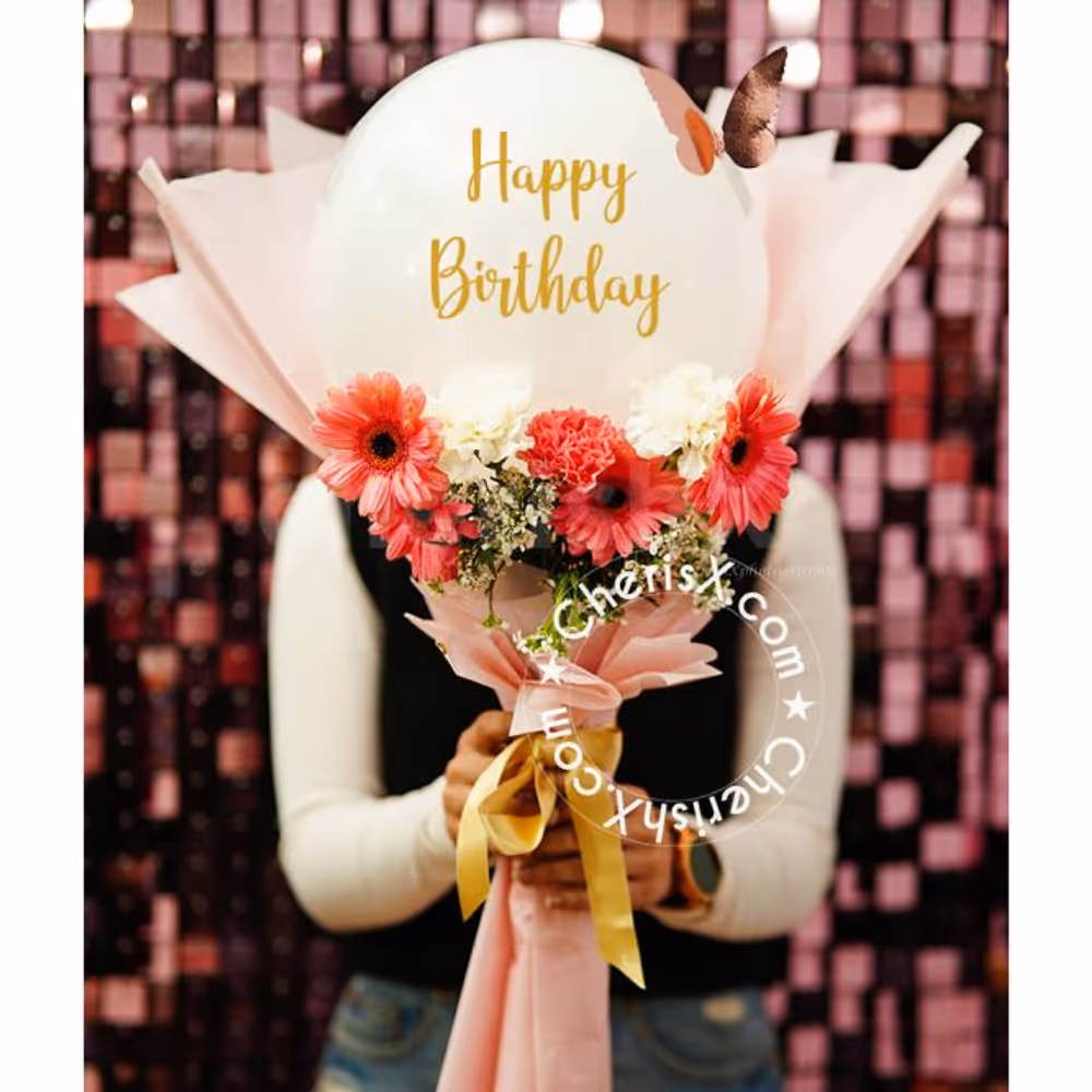 The pink and white flower arrangement is elegant and classy