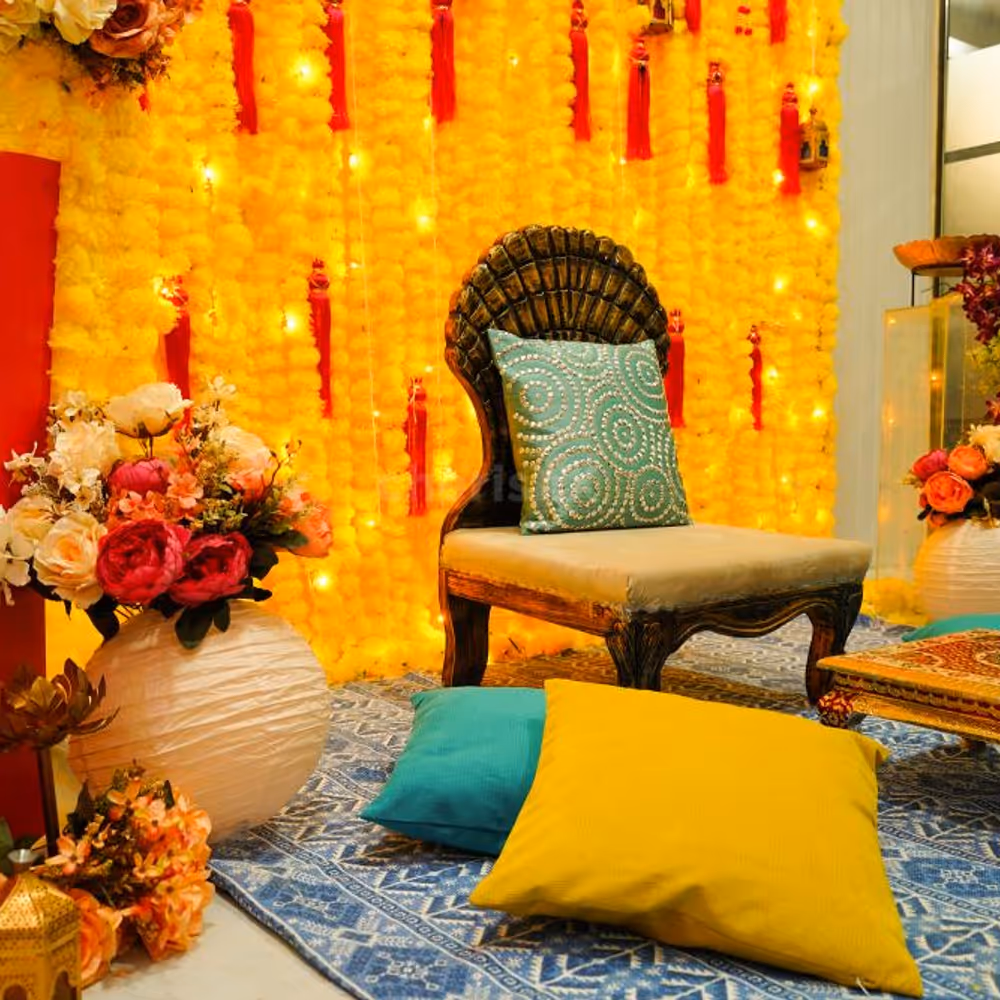The classic chowk and sofa are a special sitting arrangement for the bride or groom