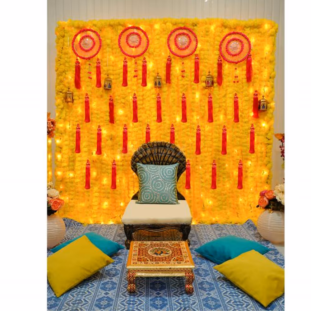 Create a stunning flower wall with our pink and yellow flower décor, perfect for pictures too