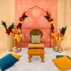 The pink and white textured colours on the backdrop are perfect for the Haldi and Mehndi ceremonies
