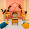 The pink and white textured colours on the backdrop are perfect for the Haldi and Mehndi ceremonies