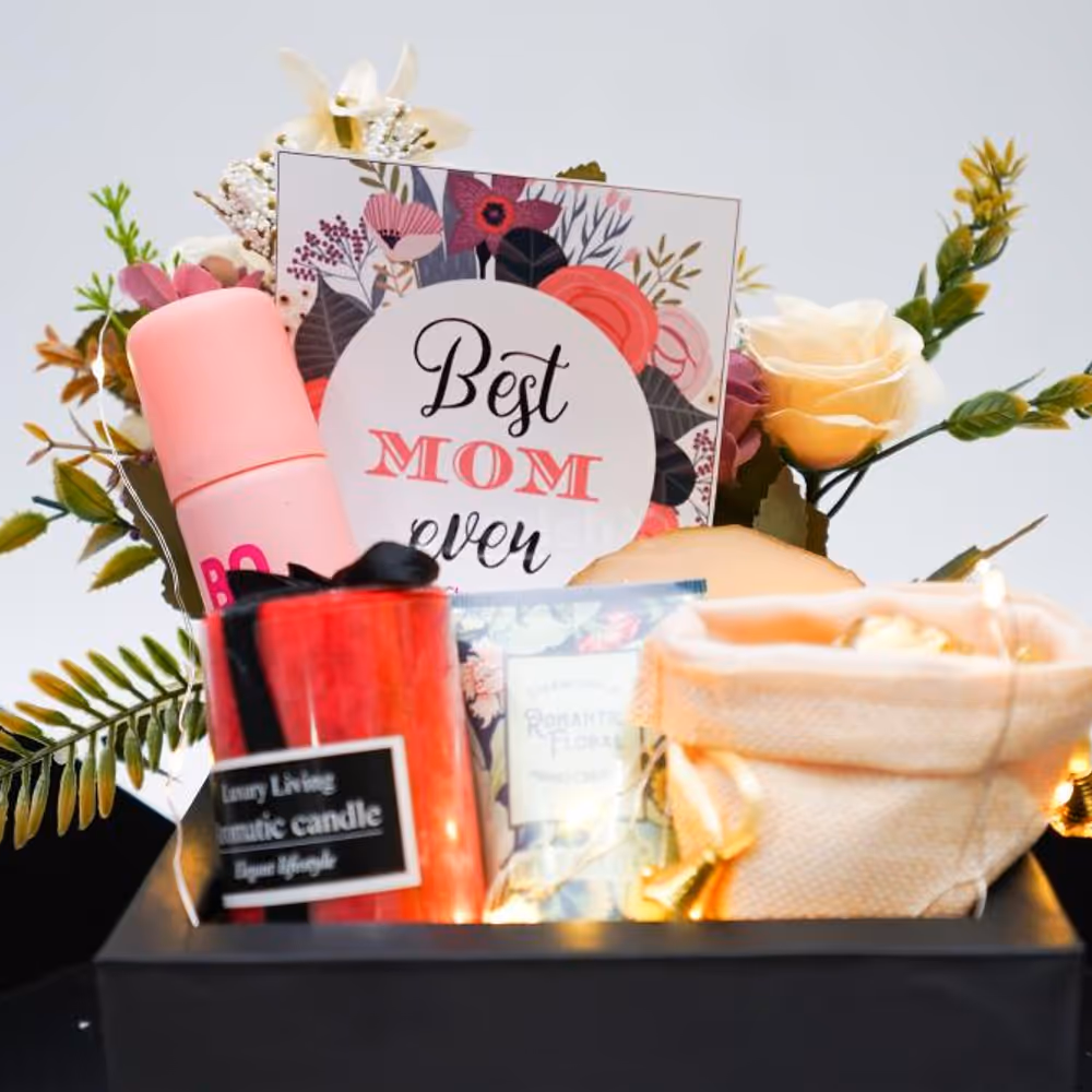 Express your feelings through our beautiful best mom ever card in the hamper