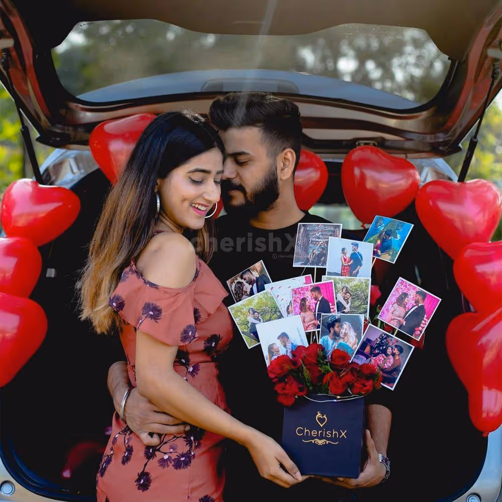 Amazing photo setup in the bucket with roses for your partner