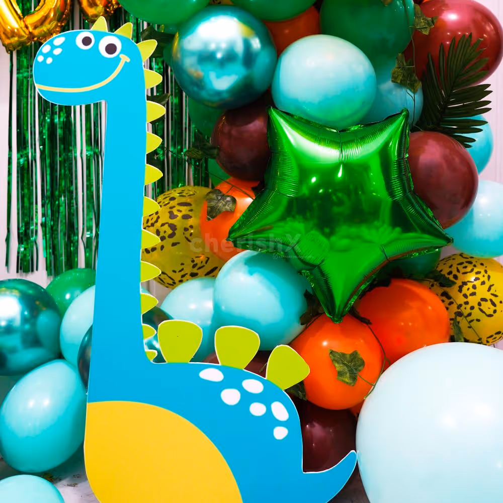 Celebrate another birthday year with dinosaur decor in green