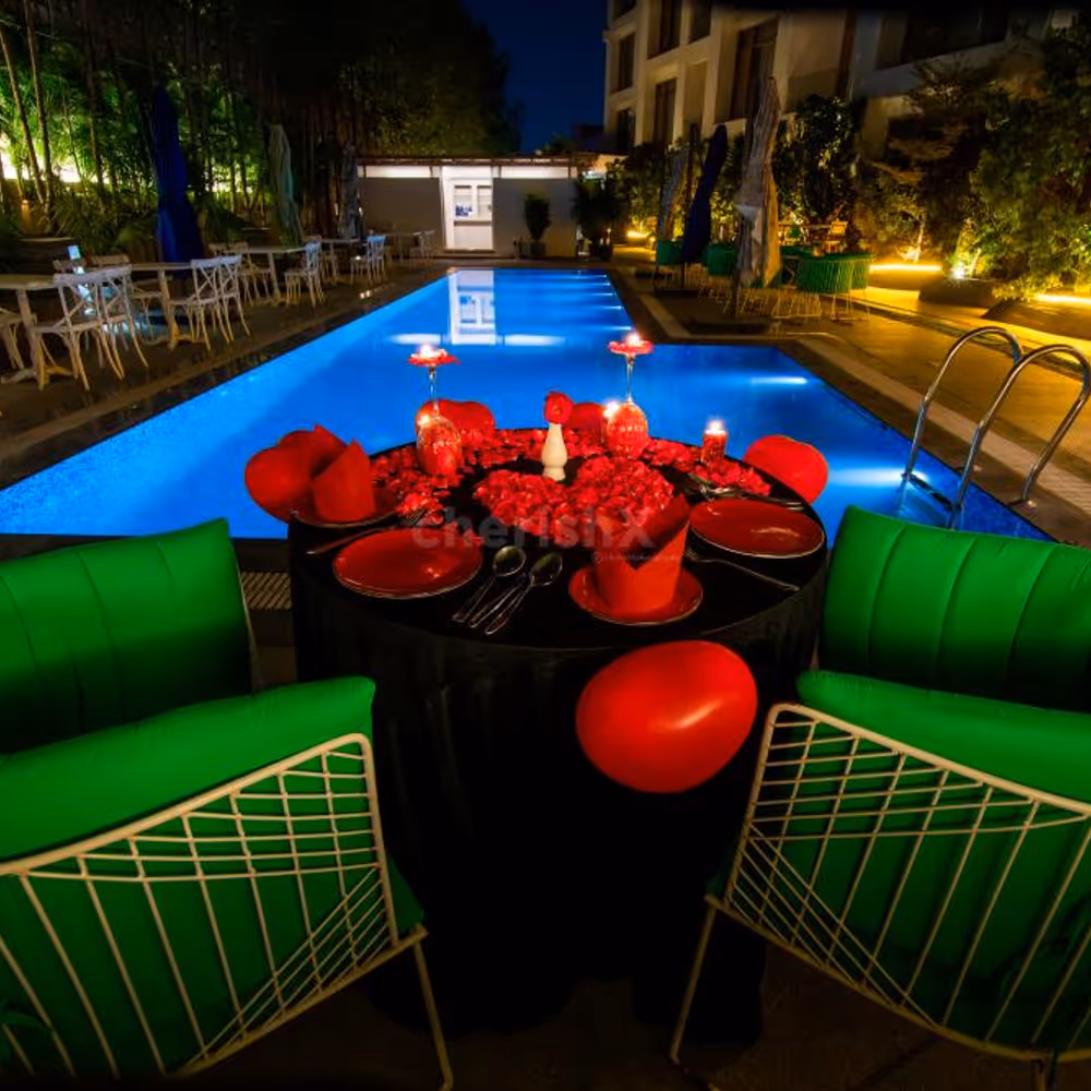 The candlelight dinner beside the pool is a lavish experience