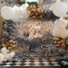 Your birthday party will surely be a hit with our grey and golden theme silver sequin birthday Décor