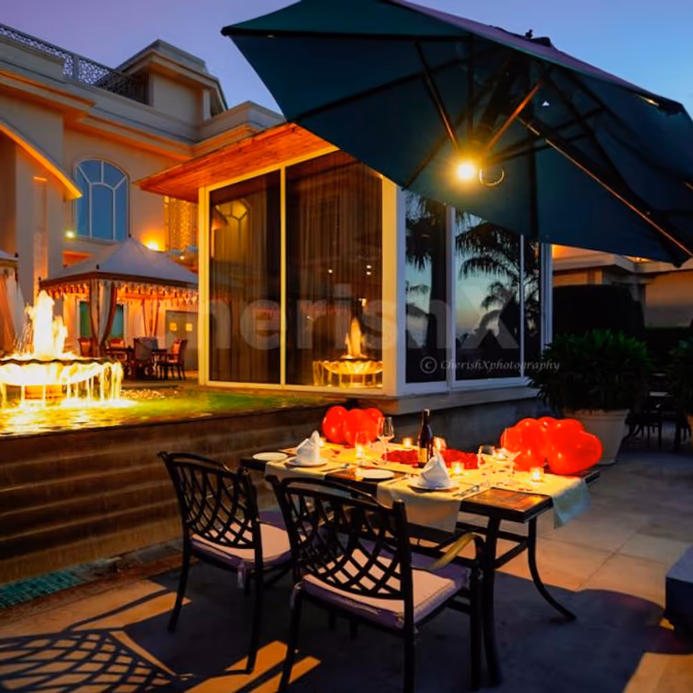 Make your partner feel special with CherishX's Picturesque Fountain Dinner Experience at the Luxurious Umrao in Delhi.