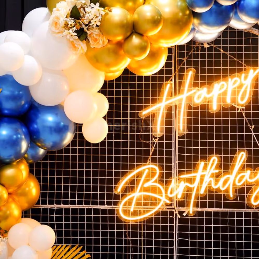 Make a wish and blow out the candles, surrounded by the enchanting beauty of our golden galaxy birthday decor.