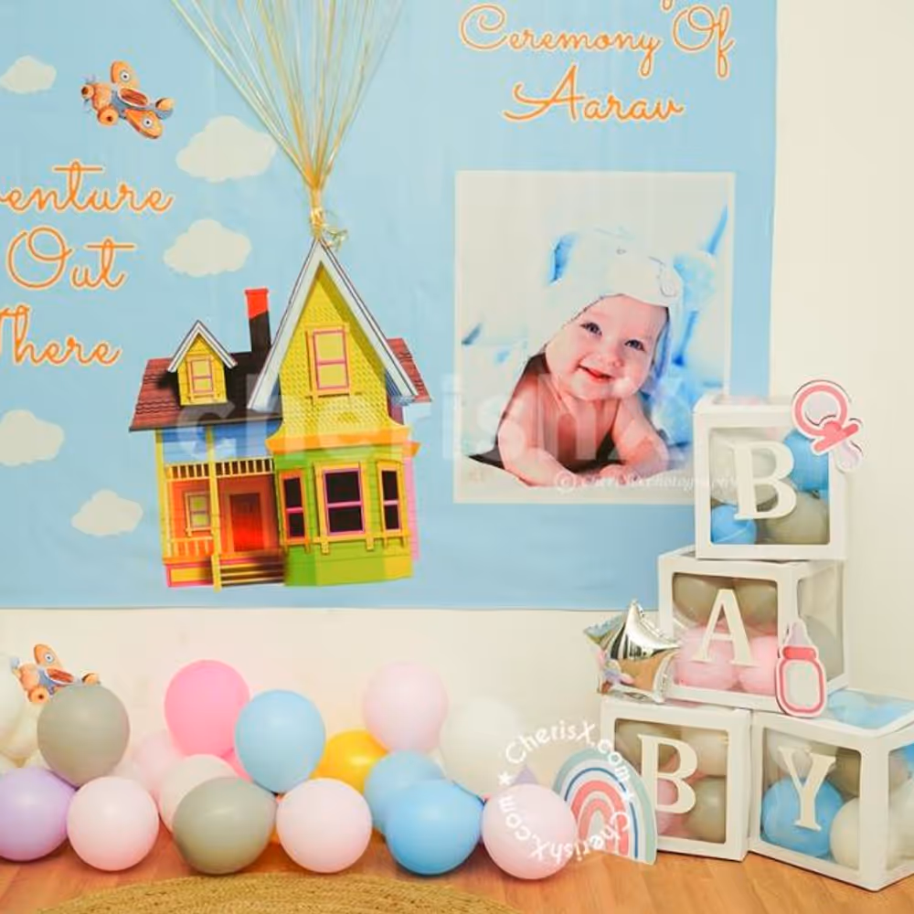 Arrange a beautiful function of naming ceremony with this gorgeous Up Themed Decor by CherishX!