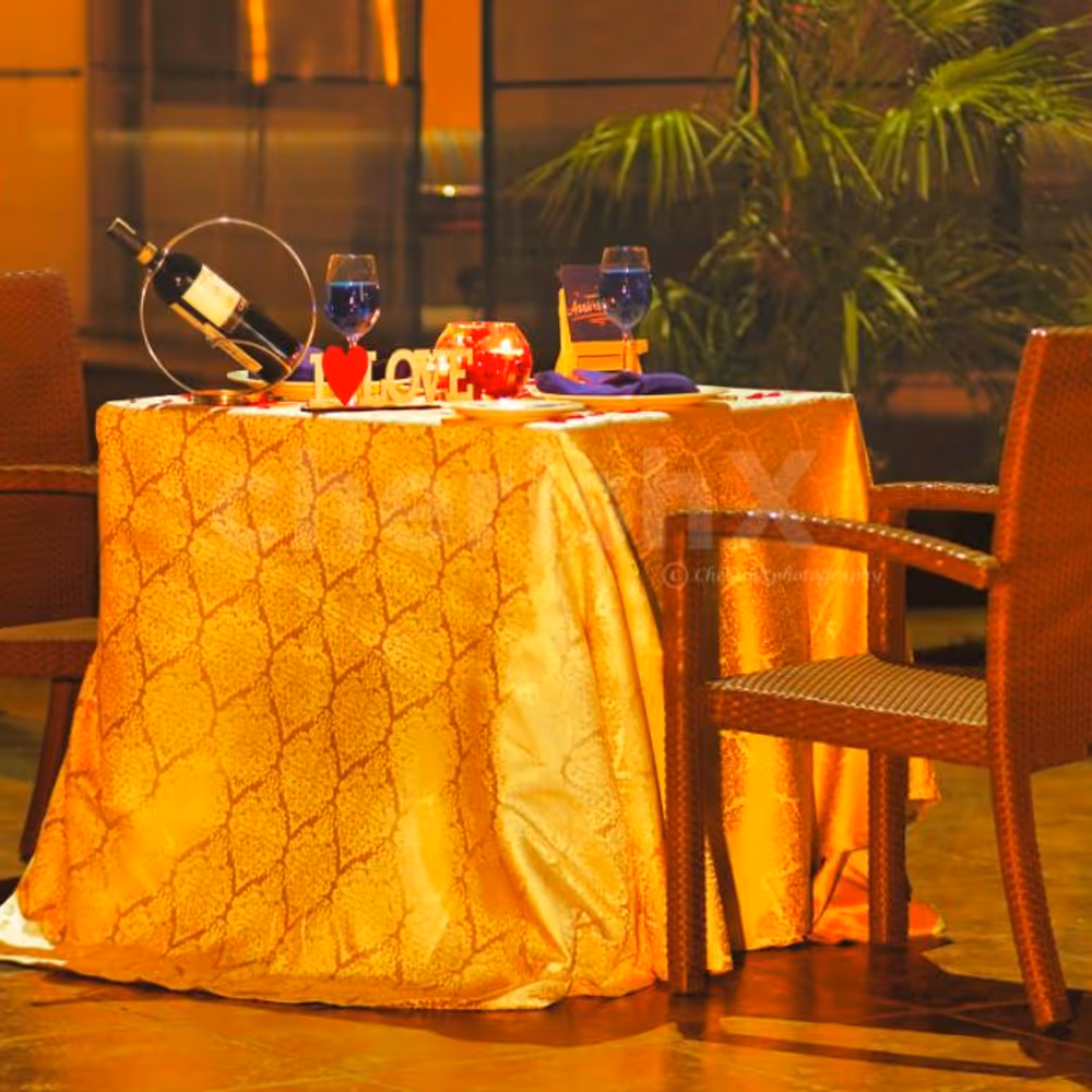 Overnight dinner amidst opulent interiors.