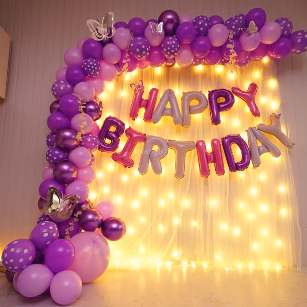 Adorn your space with a delightful combination of purple-hued balloons, exuding a sense of sophistication and allure that will leave everyone in awe.