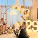 A true masterpiece of elegance and glamour is our rich grey and golden theme silver sequin birthday Décor