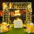 A breathtaking outdoor dinner at Manesar Rosa Sangeet, where fairy lights illuminate the night and create an atmosphere of bliss.