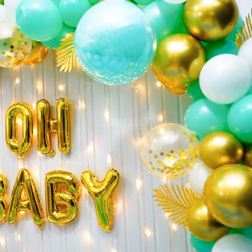 The LED lights add a touch of glamour and sparkle to this baby shower decoration.