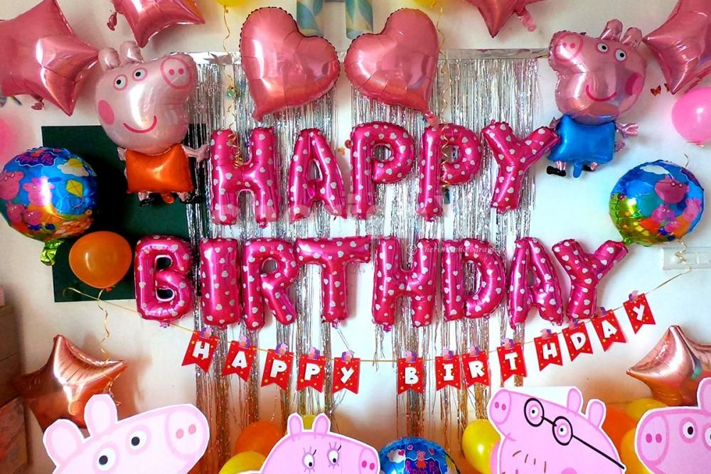 Happy Birthday Foil Balloons in Pink Color for Peppa Pig Theme