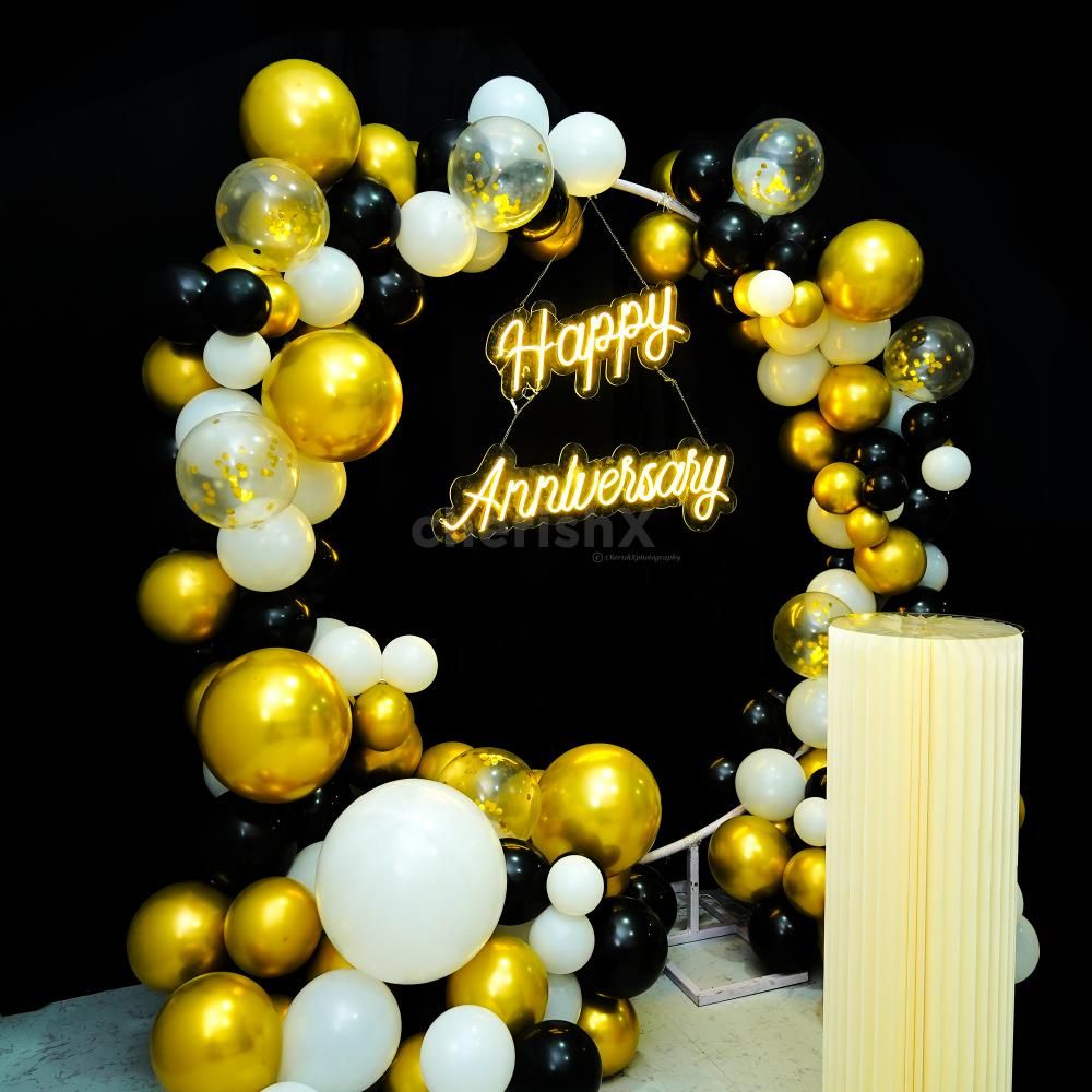 Customize Your Anniversary Decor to Perfection with Personalized Welcome Boards, LED Lights, and More.