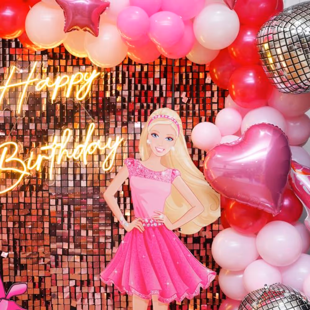Iconic macron balloons in white and pink add that classic Barbie touch to the party ambience