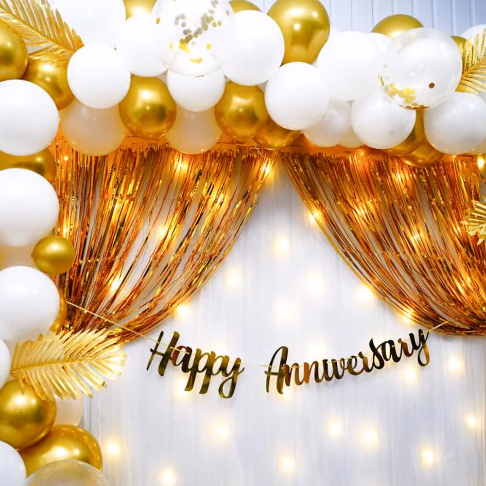 Experience the magic of togetherness like never before with our fairylike backdrop adorned with white and golden frills.