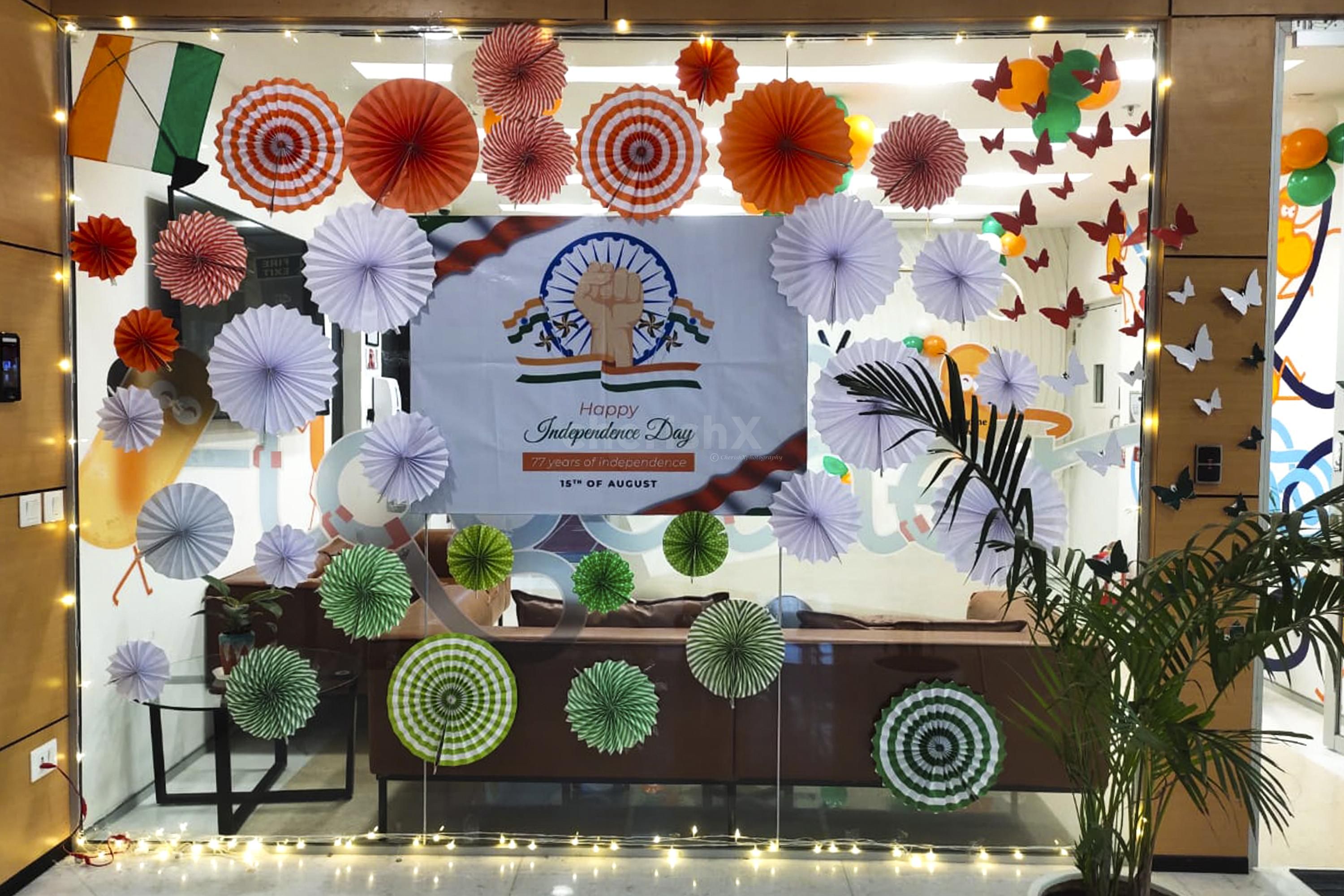 Tri-colour paper cutouts add a touch of patriotism to every corner.