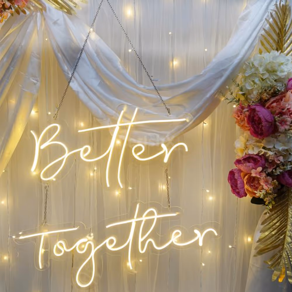 Better Together Neon Light and White Net Cloth Backdrop.