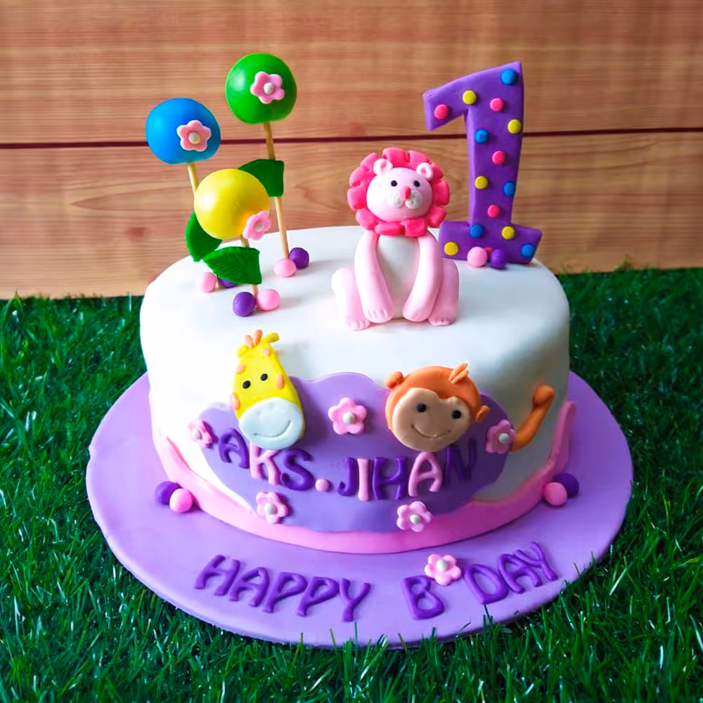 Celebrate your little one's special day with our delightful Baby Tiger Theme Fondant Cake.