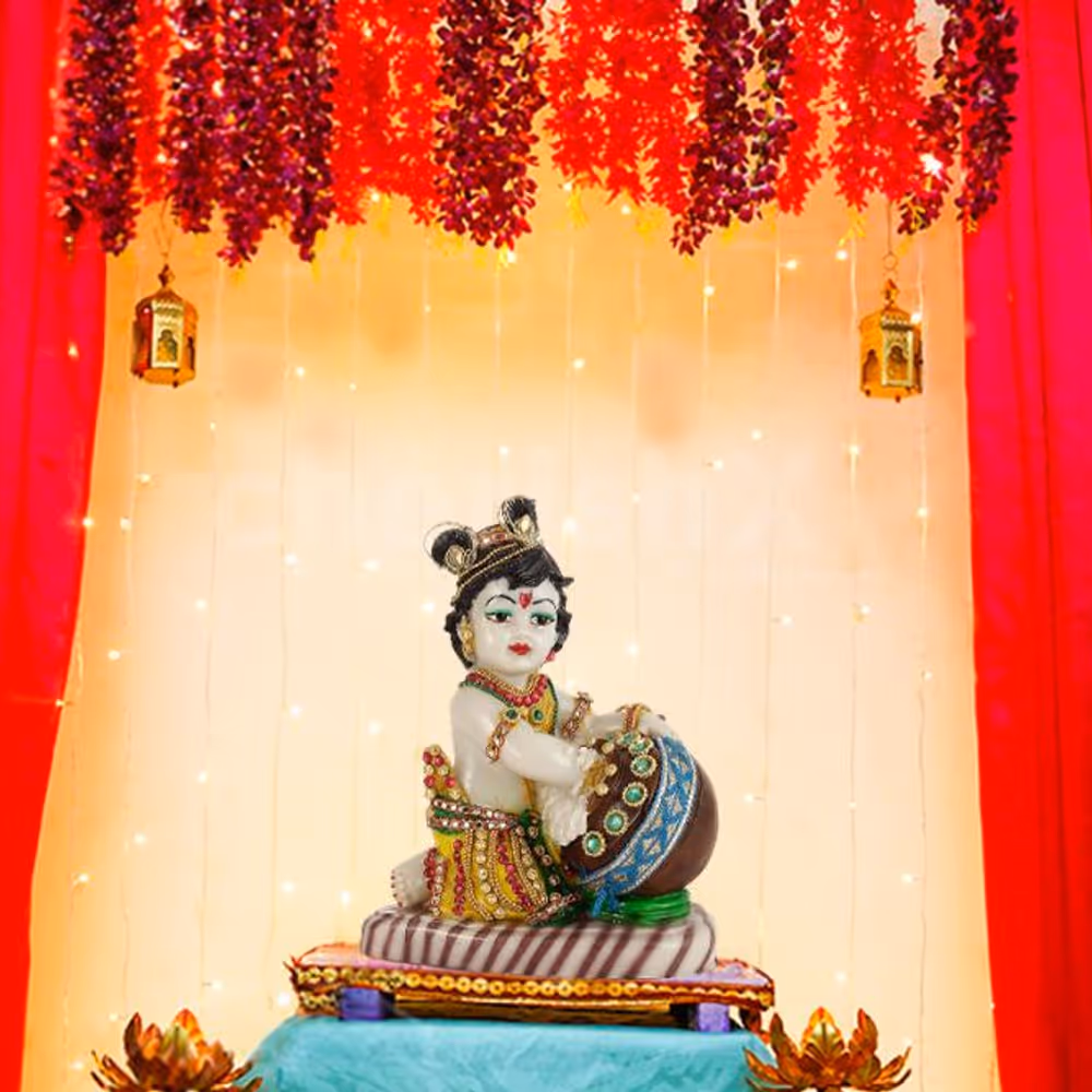 Welcome the enchanting presence of Krishna with our carefully curated Flowers Janmashtami Decor – a visual delight for your home.