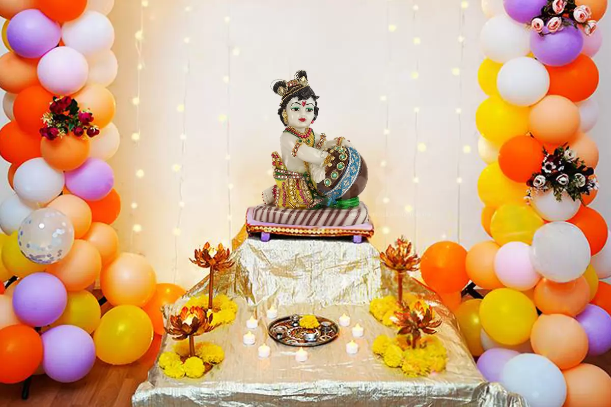 Festive Flower and Balloon Janmashtami Decor