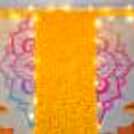 The resplendent backdrop of our Mandala and elephant flex is adorned with radiant garlands.