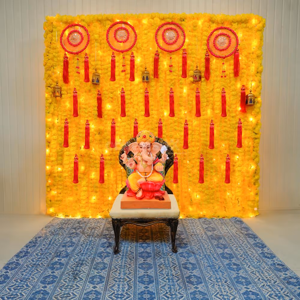 Immerse in divine radiance as your home blooms with enchanting pink and yellow flower decorations.