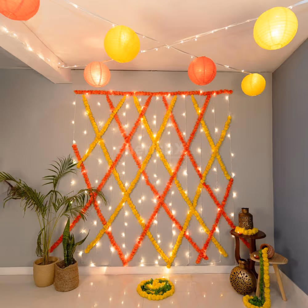 Decorate your room or hall on Diwali with CherishX's Festive Flower and Lantern Decoration.
