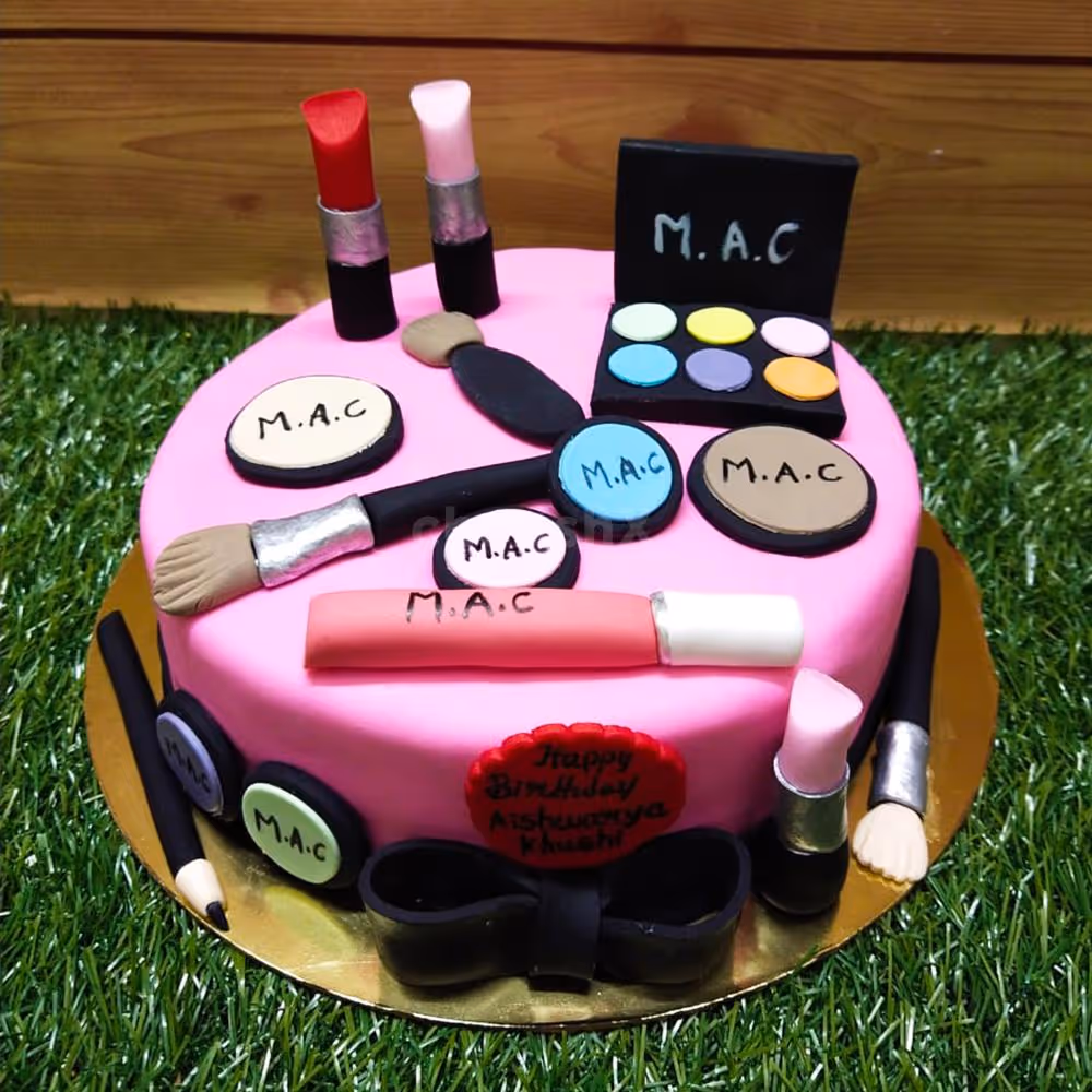 Indulge in the Beauty of Our MAC Makeup Theme Fondant Cake!