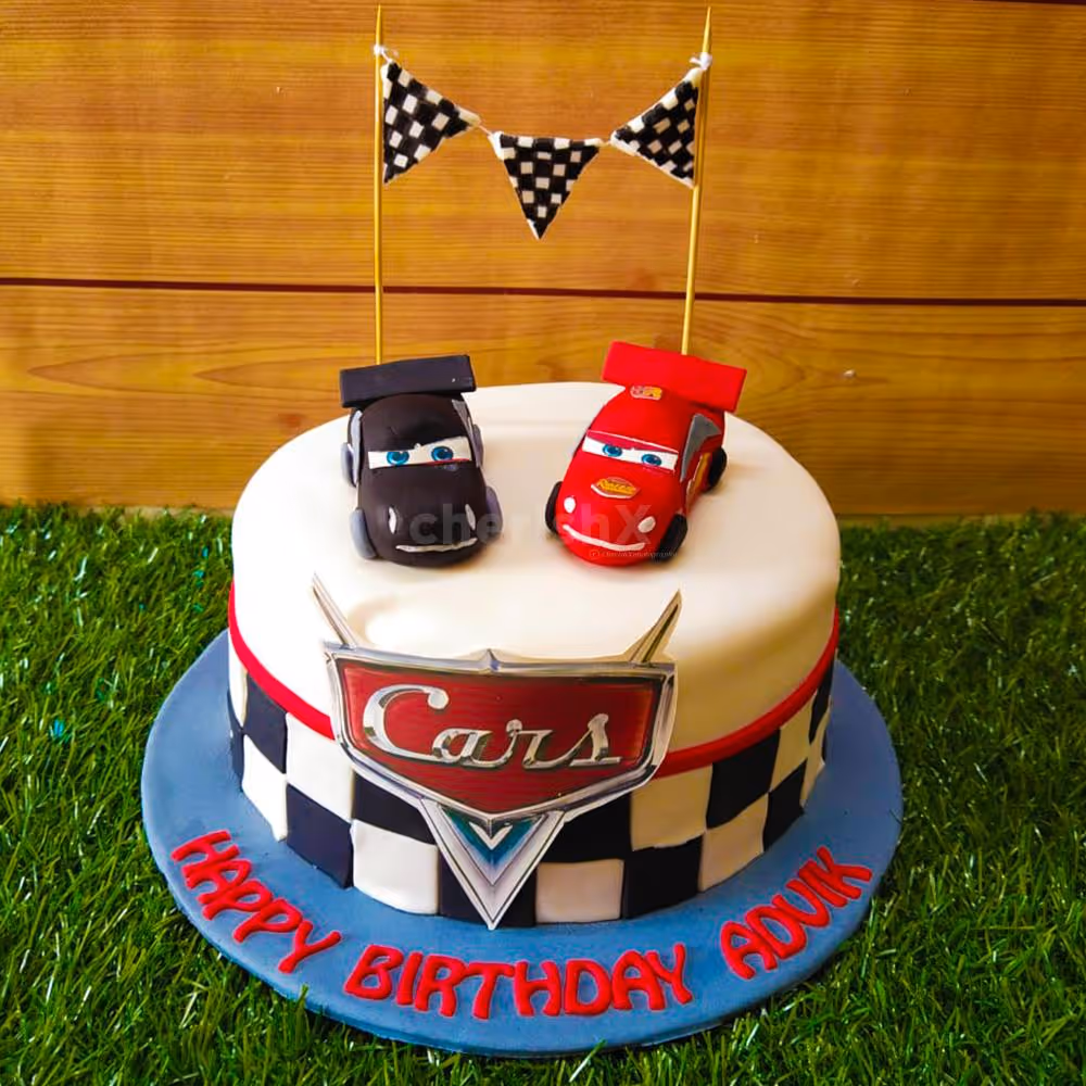 Make Your Kid's Birthday Unforgettable with Our McQueen Car Theme Fondant Cake!